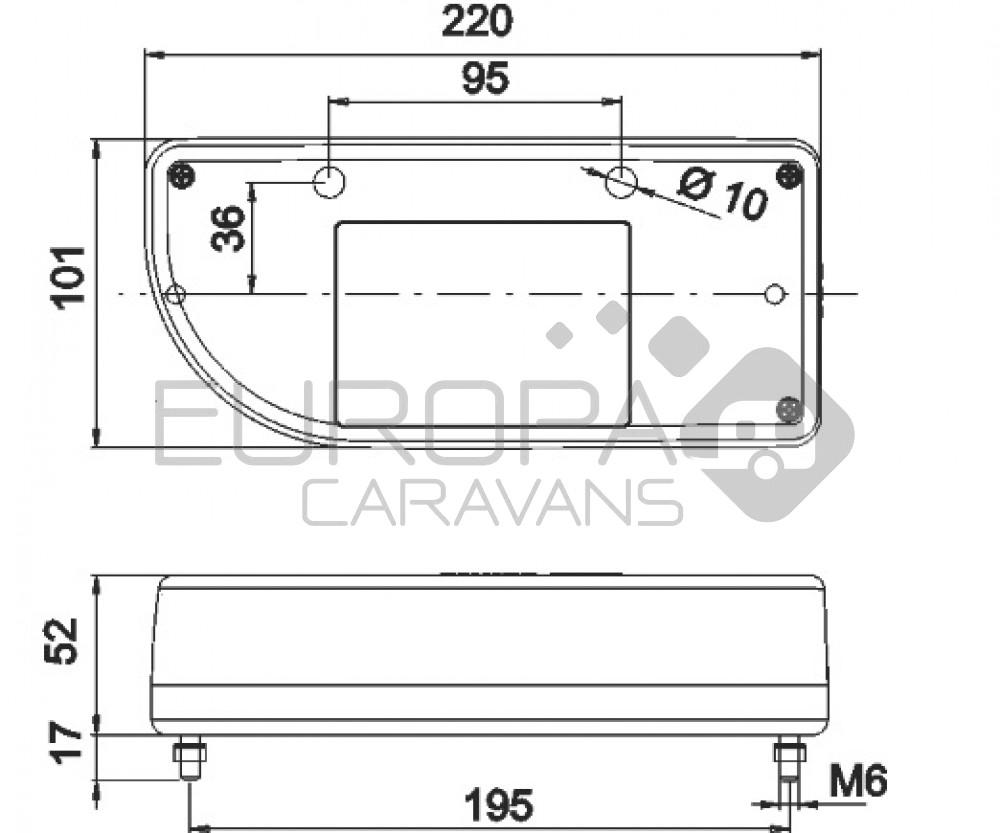 Jokon Achterlicht 821 Rem/ Knipper/ Kenteken/ Mist/ Achteruitrij/ Reflector Opbouw Links