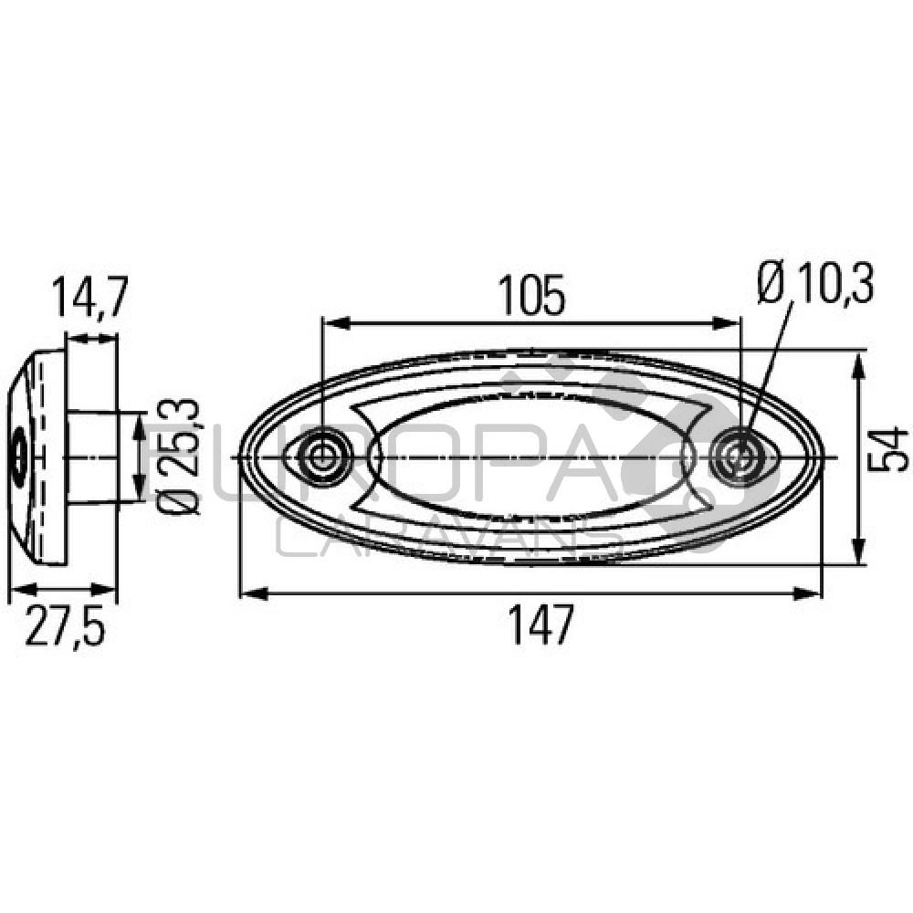 Hella Zijmarkering LED Ovaal Opbouw Oranje-Wit Frame