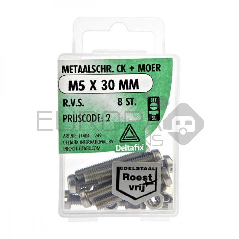 Deltafix Metaalschroef + Moer CK RVS CK M5x30mm 8st