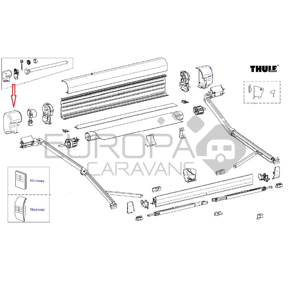 Thule 8000 Eindkap vaste bak links Antraciet