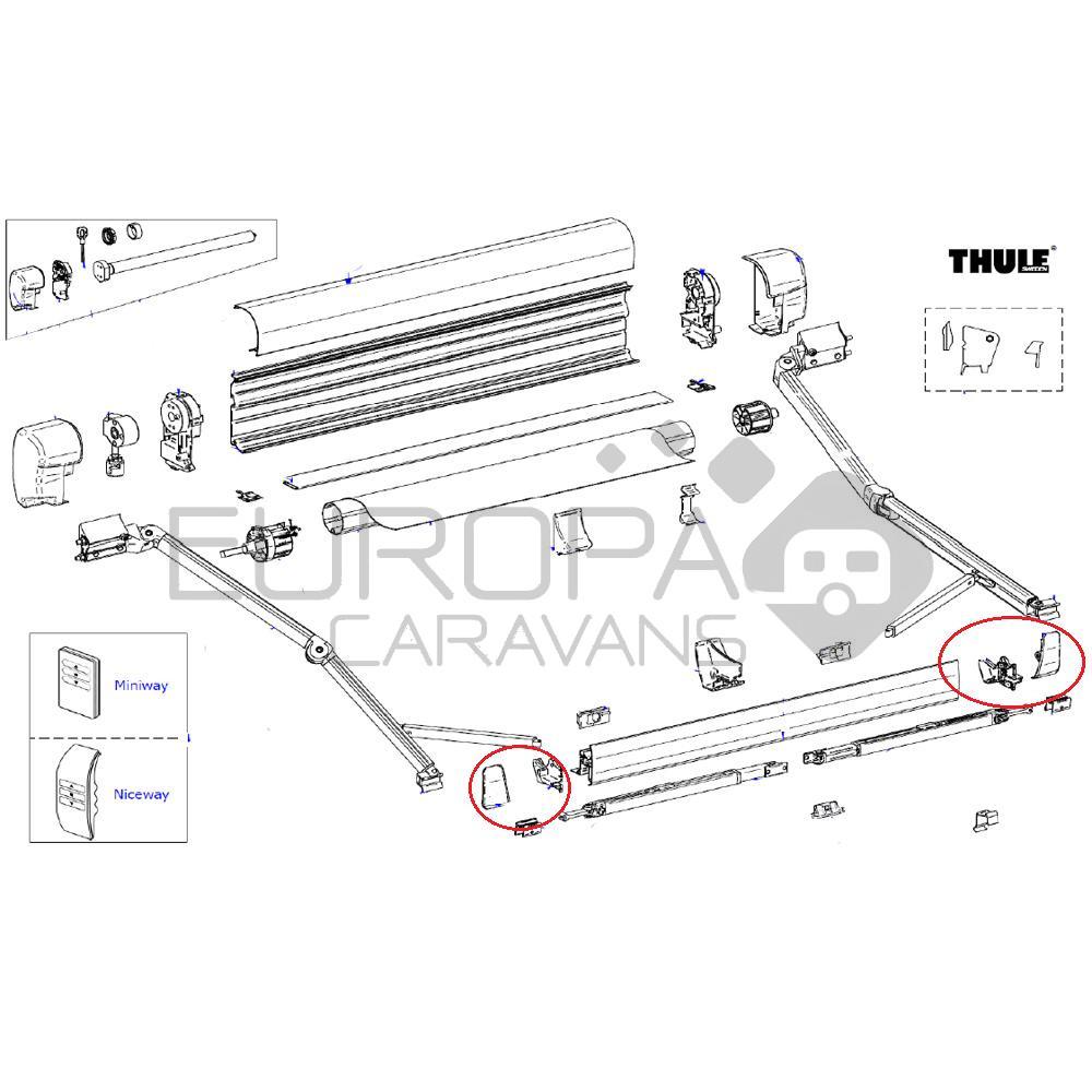 Thule 8000 Eindkap Leadreail links en rechts  Antraciet