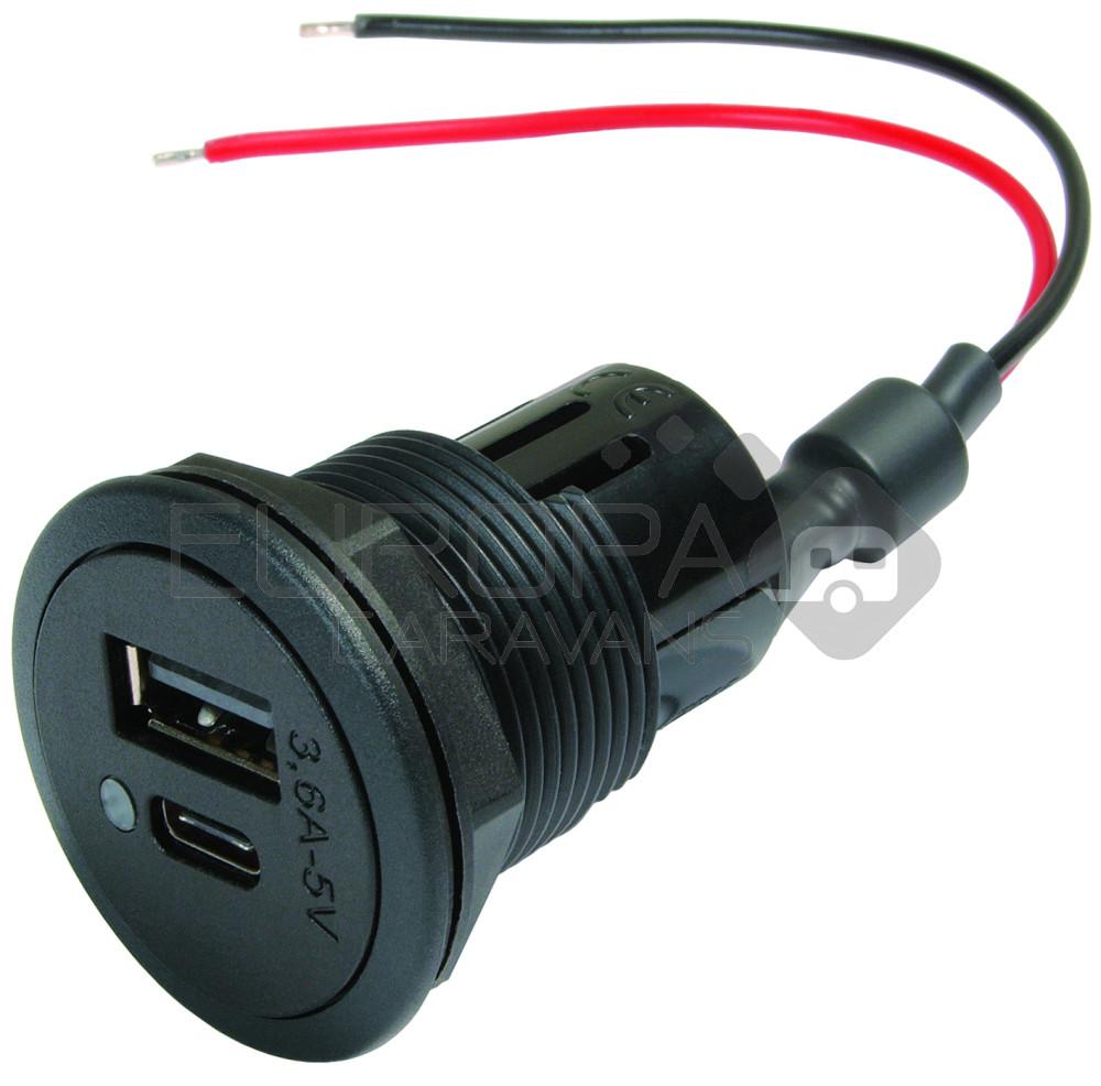 Power USB 3600mA + USB C/A Inbouwdoos